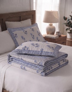 The FABRIA Hand Block Print Floral Lightweight Cotton Kantha <b>Quilt</b> Handmade Reversible Bohemian <b>Indian</b> Queen Size Blanket - Product Image 2