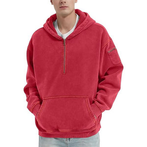 Sweat à capuche oversize délavé pour homme, coupe ample avec fermeture éclair quart de tour et poches sur les manches, style streetwear décontracté vintage - Product Image 2