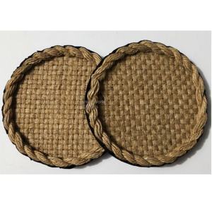 Juego de Posavasos de Yute Marrón Tejido Azul, Ecológico, Hecho a Mano, Diseño Moderno, Borde de Cuerda, 100 mm de Diámetro, Fibra Natural, para Cualquier Ocasión - Product Image 3