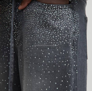 Pantalon en jean de qualité supérieure avec strass jean sale lavé à la clientèle jean ample unisexe à jambe droite en gros - Product Image 5