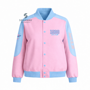 แจ็คแอนด์จิล ออฟ อเมริกา เสื้อแจ็คเก็ตผ้าคอตตอนทวิลสำหรับผู้หญิง แจ็คเก็ตเบสบอลสไตล์วาร์ซิตี้สำหรับมอเตอร์สปอร์ต แจ็คเก็ตนักขี่มอเตอร์ไซค์ความเร็วสูง - Product Image 1