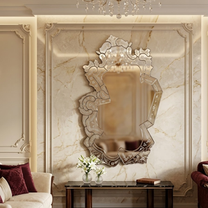 Miroir mural élégant de style vénitien, irrégulier, avec un design incurvé complexe |   Miroir de luxe avec cadre finition antique pour la décoration de la maison - Product Image 1