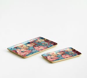 Plateaux décoratifs bohèmes à motifs floraux, rectangulaires, revêtement en aluminium, résistants à la chaleur, avec corde, 2 pièces, mariage, bar mitzvah, ramadan - Product Image 1