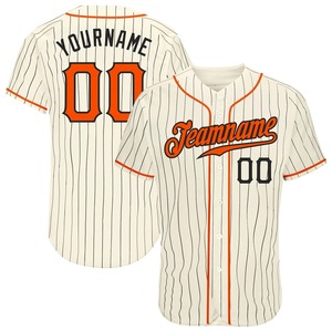 Anti-Bacterial Top Quality OMMiZ men Custom Black Pinstripe Orange-Black Authentic <b>Baseball</b> Jersey - Product Image 1