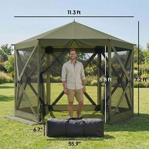 Gazebo Portatile 3x3,3 m Verde Scuro con Zanzariera e Borsa per il Trasporto, Tenda Istantanea per Campeggio con Rete Protettiva - Product Image 3