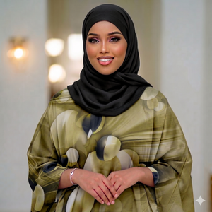 <b>Red</b> Swiss Dirac with Abstract Bubble Print & Black Hijab | Elegant Somali Party Wear Dress - Product Image 5