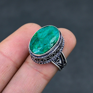 Gorgeous Hot Selling Faceted Green <b>Emerald</b> <b>Ring</b> Handmade 925 Sterling <b>Silver</b> Plated Pear Luxury Premium Grade Vintage Jewelry - Product Image 3