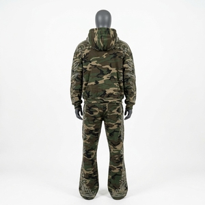 Mens <b>Camouflage</b> <b>Tracksuit</b> Hoodie Pants Custom Rhinestone Leaf Embroidery Streetwear Sportswear Matching Set - Product Image 2