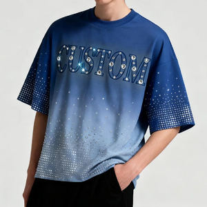Camiseta de Hombre Oversize OEM 2026 de Manga Corta con Cuello Redondo, Diseño de Letras con Pedrería, Personalizada, Azul, Estilo Casual Urbano - Product Image 2
