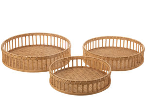 Vintage Round <b>Bamboo</b> Tray Natural Slatted Food Tray Decorative Serving Dishes For Home <b>Table</b> Storage Organizer - Product Image 3