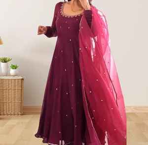 Robes Anarkali de style boutique pour femmes, de qualité supérieure, de designers indiens et pakistanais, pour les occasions spéciales, avec broderies à la machine, ensembles Salwar Kameez - Product Image 2