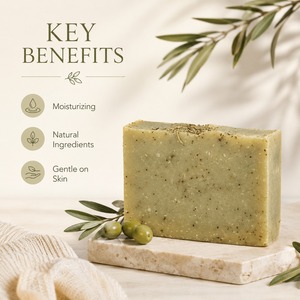 Savon artisanal aux herbes avec tourbillons bleus et fleurs séchées pour tous types de peau, soin corporel naturel à froid, 100g - Product Image 5