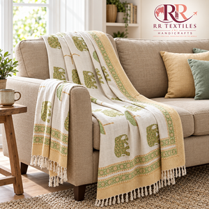 Manta de Sofá 100% Algodón con Estampado Artesanal y Borlas, Manta Floral Hecha a Mano para Sofá, Ropa de Cama Moderna, Transpirable, Decoración del Hogar para Todas las Estaciones - Product Image 6