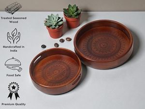 Plateau de service de luxe en bois massif, motif géométrique gravé, résistant à la chaleur, compatible micro-ondes, sans danger pour les aliments, pour cuisine et salle à manger - Product Image 4