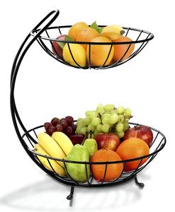 Panier de rangement à 2 niveaux en métal pour fruits, légumes et pain, support d'organisation pour comptoir de cuisine, table à manger, écologique et durable - Product Image 1