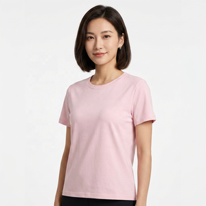 เสื้อยืดคอกลมแขนสั้นสีชมพูทรงปกติผ้าคอตตอนเจอร์ซีย์สำหรับผู้ชาย เสื้อยืดลำลองสีพื้นเรียบแบบถัก - Product Image 5