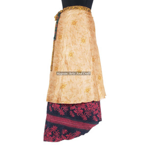 Classy Two Layered Reversible New Indian Around Silk Sari <b>Wrap</b> <b>Skirts</b> Stylish Pareo Long Silk <b>Wrap</b> <b>Skirt</b> Cover up Wear Vintage - Product Image 2