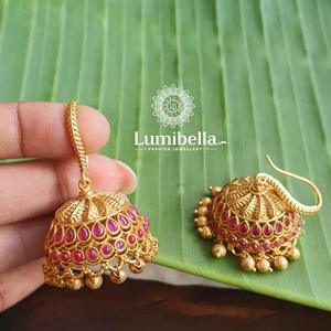 Matte Gold Plated Zircon and Pearl Drop Jhumkas for Party - Product Image 1