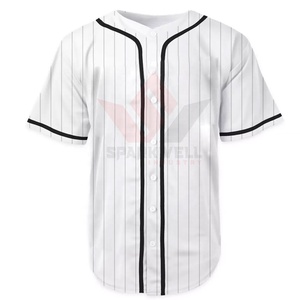 <b>White</b> Striped Baseball Jersey Short Sleeve <b>Button</b> Front Moisture Wicking Polyester Adult Apparel Sublimated Print - Product Image 1