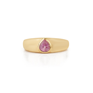New Arrivals Precious Gemstone Pear Shape Pink Sapphire Chunky <b>Dome</b> <b>Ring</b> Wedding Party Jewelry Pure K14 Yellow Gold - Product Image 1