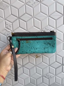 Cartera de mano tipo clutch al por mayor, personalizada, color turquesa, estilo bohemio, con cierre de cremallera y diseño occidental grabado/repujado - Product Image 3
