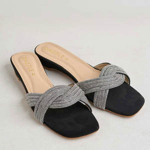 Modern Square Toe Comfort Anti-Slippery Fashion Trend Silver Embroidery Gel Midsole Customizable Heel Slides for Festive Nights - Product Image 1