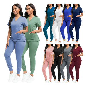 Ensemble de blouses et pantalons de travail ultra doux à col en V pour femmes Natural Uniforms, avec poche et pantalon de jogging, uniformes médicaux pour infirmières - Product Image 1