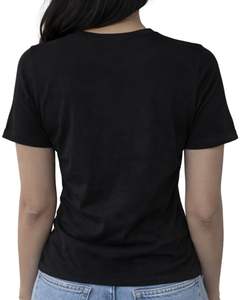 T-shirt en coton noir pour femmes avec motif cœur en strass, manches courtes, décontracté, tendance, impression de logo personnalisé, tee-shirt d'été pour femmes - Product Image 4