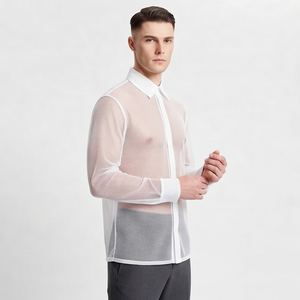 Transparent Button Sheer <b>Shirts</b> <b>Mens</b> Summer Lightweight Sexy Clubwear <b>Shirt</b> <b>Mens</b> Quick Dry 100% Polyester <b>See</b> <b>Through</b> <b>Shirts</b> <b>Men</b> - Product Image 2