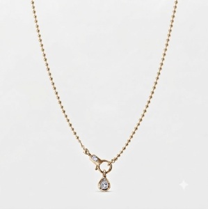 Collar de cadena de bolas con cierre frontal elegante de oro de 14K y diamantes cultivados en laboratorio DEF VVS, con colgante de baguette y pera - Product Image 2