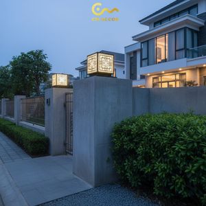 LED Gate <b>Pillar</b> <b>Light</b> Classic Geometric Pattern CM Decor Outdoor Villa Black Powder-Coated Steel Warm <b>Light</b> AC 220V (±10%) 12'' - Product Image 3