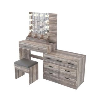 "Modern <b>Makeup</b> Vanity with 10 LED Lights Charging Station & Desk <b>Mirror</b> for Dresser Use" - Product Image 6