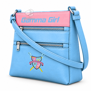 Sac bandoulière messager en cuir PU Gamma Phi Delta Sorority avec deux poches zippées, sangle réglable et emblème lettres grecques - Product Image 2