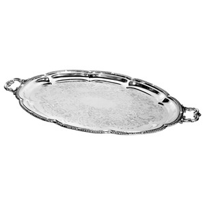 Bandeja Decorativa Ovalada Plateada con Patrón Floral Grabado, Diseño Tradicional con Asa para Uso en Mesa, Empaque Individual - Product Image 3