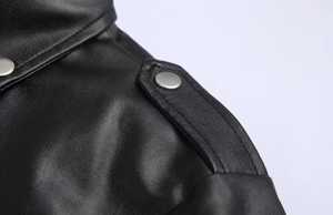 Men's Genuine Leather Motorcycle <b>Jacket</b> <b>Slim</b> <b>Fit</b> Stand Collar Breathable Zipper Closure Solid Color Wool Lining Autumn Regular - Product Image 2