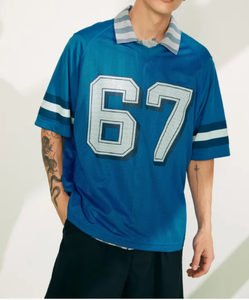 เสื้อยืดตาข่ายโพลีเอสเตอร์คุณภาพสูงจากผู้ผลิต ดีไซน์ล่าสุด เสื้อกีฬาสำหรับผู้ชาย ทรงบ็อกซี่คุณภาพพรีเมียม คอวี ผ้าตาข่าย - Product Image 3