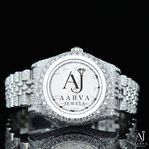 Diamond Inlay Mechanical Watch Stainless Steel Band Analog 18mm 28mm Round Dial Jewelry Style Silver Tone - Product Image 1