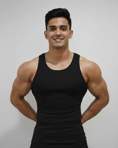 Men's Lightweight Solid Cotton Breathable <b>Knitted</b> <b>Tank</b> <b>Top</b> O-Neck Casual Style <b>Black</b> - Product Image 2