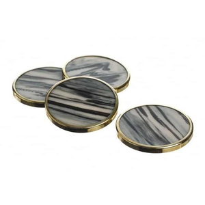 Buffalo Horn <b>Coasters</b> <b>for</b> <b>Drinks</b> 4-Piece Square Set with Brass Holder <b>for</b> Home Table By Whimsy Art Craft - Product Image 3