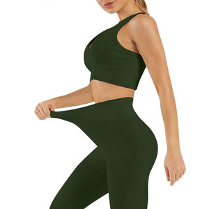 OEM Customized Solid Color Sports Bra Yoga set Piece Set High Waist Gym Leggings for Women for fitnesswear workout apparel - Product Image 4