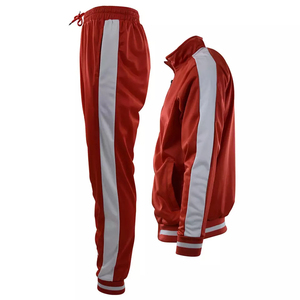 Survêtement unisexe rouge uni à manches longues avec fermeture éclair, col montant, respirant, coupe classique, automne, adultes, 100% polyester - Product Image 2