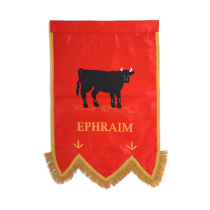 Drapeau personnalisé des Francs-Maçons de l'Arche Royale d'Ephraim, drapeau de la Loge Rouge avec motif de taureau noir et franges dorées, Régalia des Francs-Maçons - Product Image 1