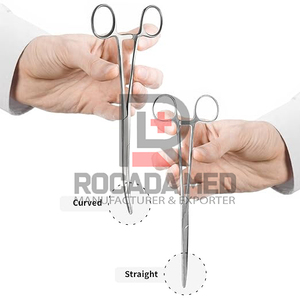 Pinzas hemostáticas Rochester Pean de 12 pulgadas, rectas y curvas, 2 unidades, tres posiciones de bloqueo, acero inoxidable - Product Image 6