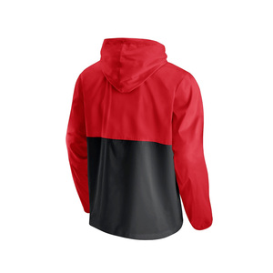 Red <b>Black</b> Color Blocked Hooded Soft Shell Jacket Quarter-Zip Water Resistant <b>Windbreaker</b> with Logo Front Pocket Adult Unisex - Product Image 3