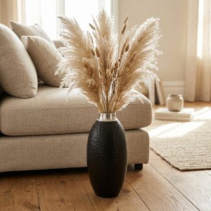 Handmade Aluminum Tall Vase 14 cm <b>Matte</b> Black Raw Rim Bright Rim Collar Nadi Hammered Two Tone Home Decor Hotel - Product Image 1