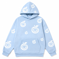 Hoodie Pria YOUMEI Berkualitas Tinggi Ukuran Besar, Bahan Katun Denim, Model Pullover Streetwear, Cetak Bunga Puff, Hoodie Tebal