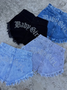 Pantalones Cortos de Mezclilla de Cintura Alta con Letras de Diamantes de Imitación para Mujer, con Bajo Deshilachado y Efecto Desgastado, Estilo Booty Shorts Y - ¡Venta Caliente! - Product Image 4