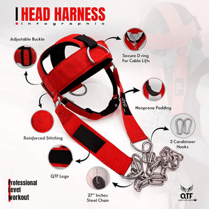 Red Nylon Neck Harness with Chain and Metal Rings for Boxing <b>Training</b> Adjustable Protective Gear Unisex Adult Use - Product Image 2