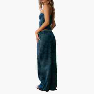 New Arrival Women Striped Tube Top And Wide Leg Pants <b>Set</b> Loose Fit Cotton Casual Spring Summer 2 <b>Piece</b> Lounge Wear <b>Sets</b> Women - Product Image 5