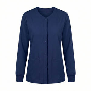 Blouse médicale personnalisée à col rond, boutonnage frontal à pression, manches longues, pour infirmières et médecins, prix de gros - Product Image 2